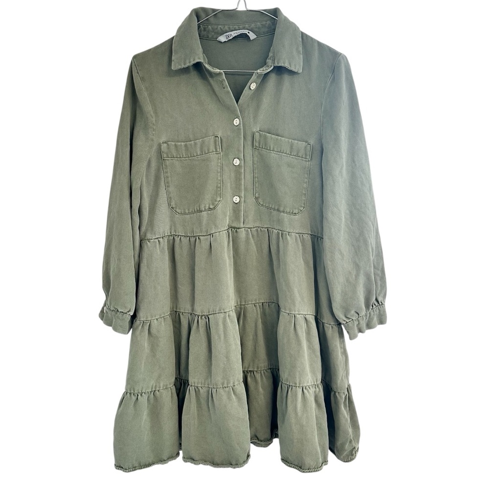 Zara Sage Green‎ layered long sleeve Casual Dress